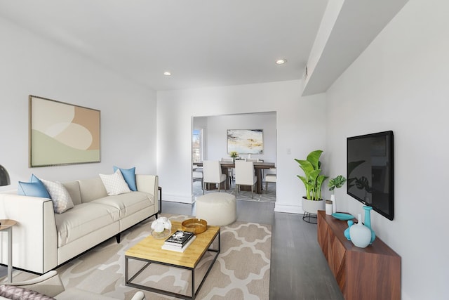 living room featuring dark hardwood / wood-style flooring