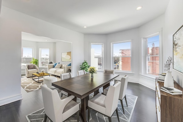 dining area with dark wood-type flooring