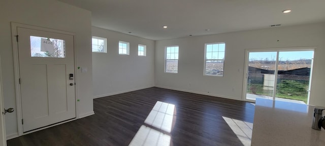 entryway with dark wood-type flooring