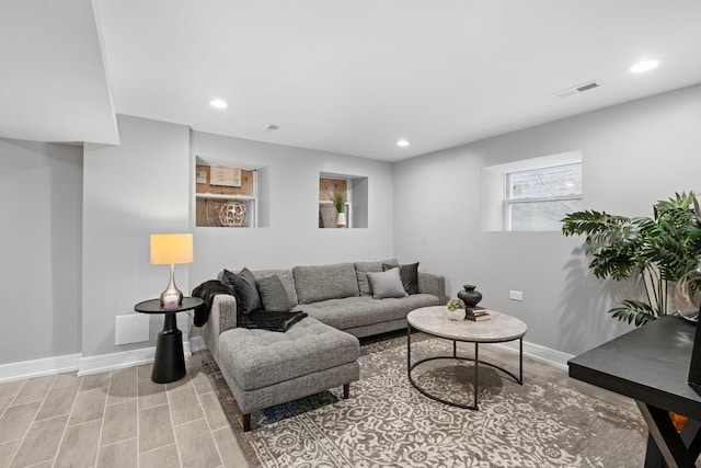 living room featuring light wood-type flooring