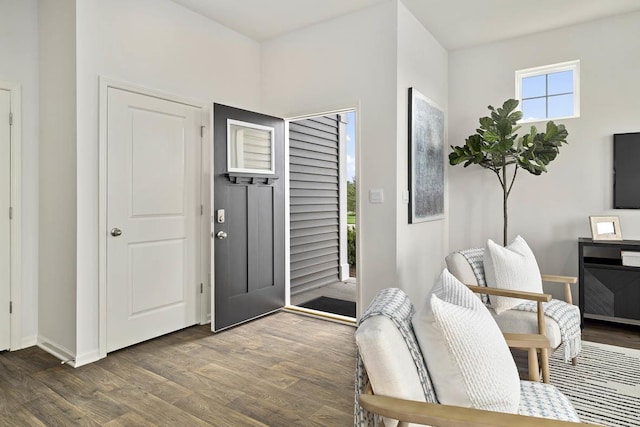 entryway with dark hardwood / wood-style floors