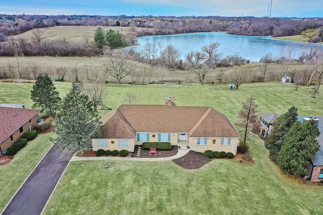 aerial view with a water view