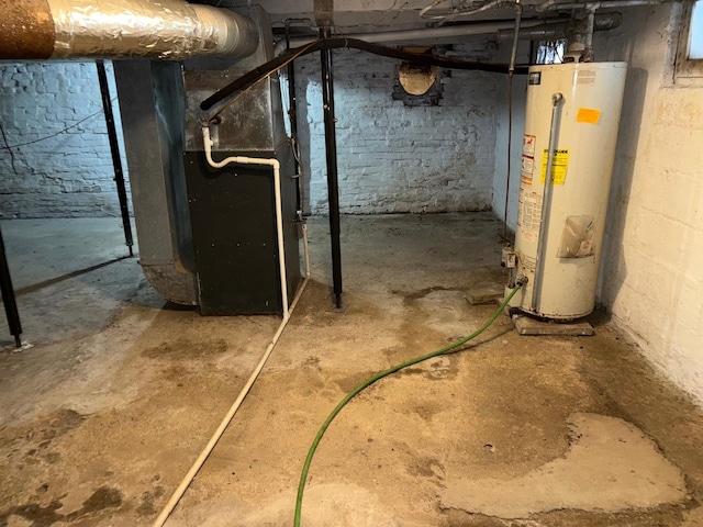 basement with heating unit and gas water heater