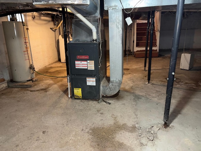 utilities with heating unit and gas water heater