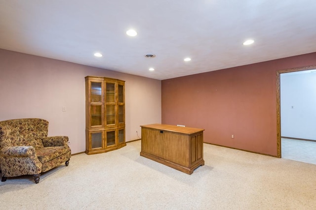 home office with light colored carpet