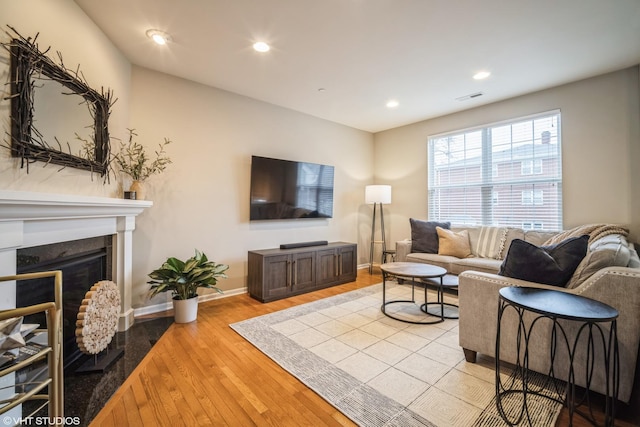 living room featuring light wood-type flooring