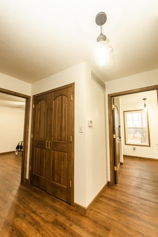 hall with dark wood-type flooring