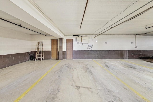 parking garage with concrete block wall