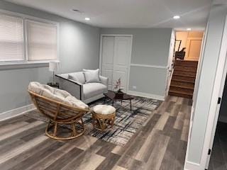 living area featuring dark hardwood / wood-style flooring