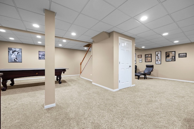 playroom with recessed lighting, carpet, and baseboards