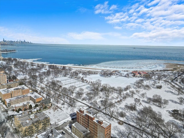 bird's eye view featuring a water view