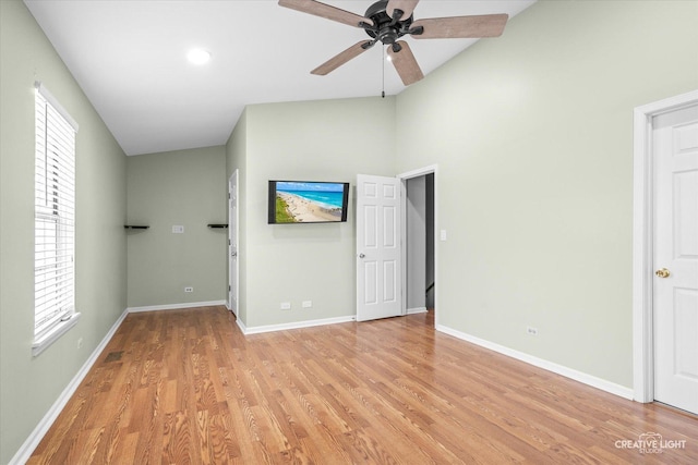 unfurnished bedroom featuring light hardwood / wood-style floors and ceiling fan