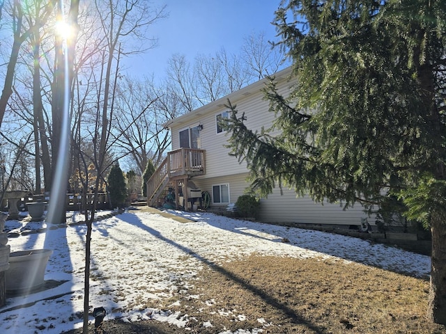 view of snow covered property