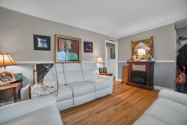 living room with light hardwood / wood-style floors