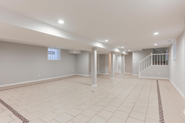 basement with light tile patterned floors