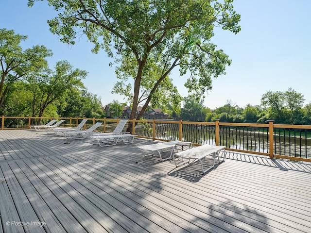 wooden terrace with a water view