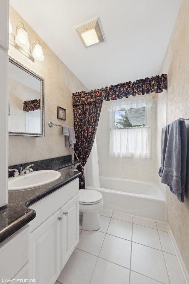 267 Merton Ave, Glen Ellyn, IL 60137 - bathroom featuring vanity, toilet, tile patterned floors, and shower / bathtub combination with curtain