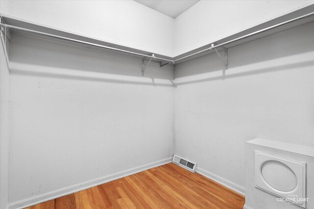 walk in closet with light wood finished floors