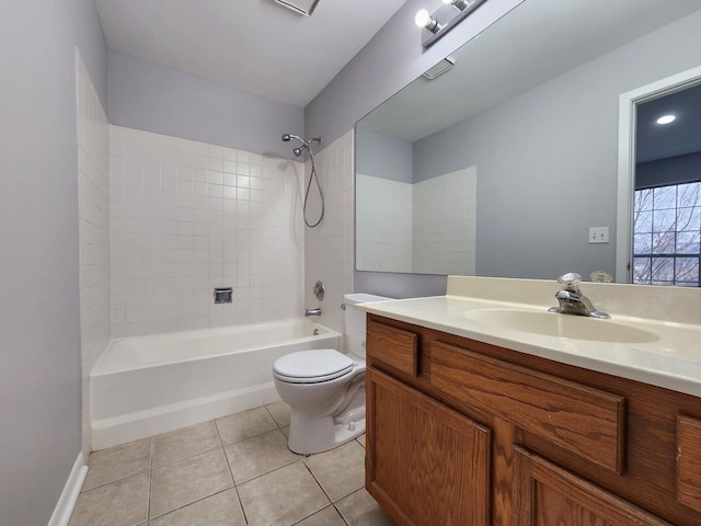 full bath with toilet, vanity, washtub / shower combination, and tile patterned floors