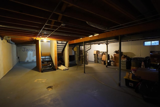 basement featuring heating unit