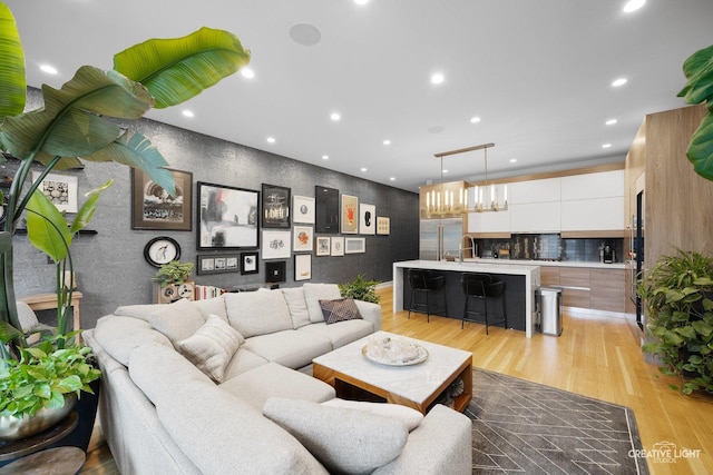 living room with light wood-type flooring