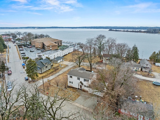 aerial view with a water view