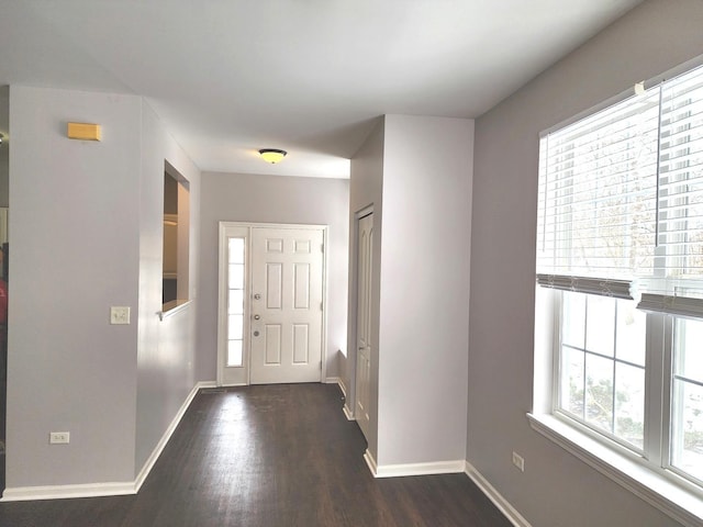 entrance foyer featuring baseboards and dark wood-style flooring