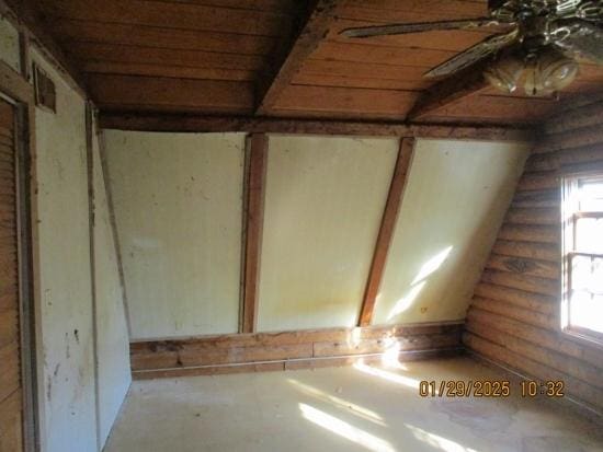 125 N Anderson Rd, New Lenox, IL 60451 - interior space featuring rustic walls, wooden ceiling, and lofted ceiling