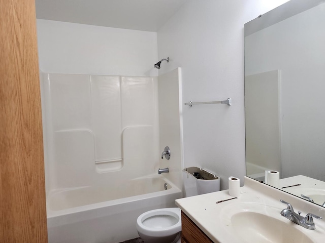 full bathroom featuring toilet, shower / bath combination, and vanity