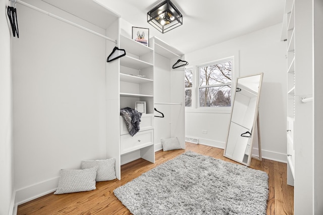 spacious closet with hardwood / wood-style flooring