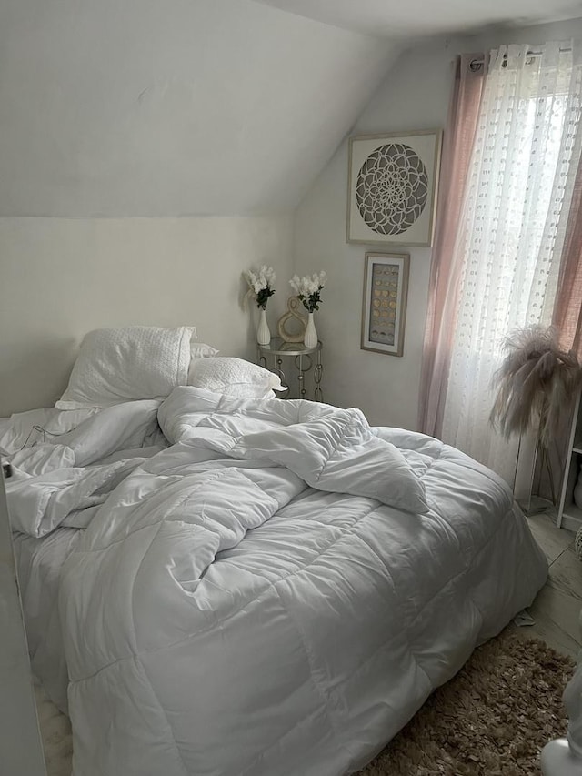 bedroom with vaulted ceiling