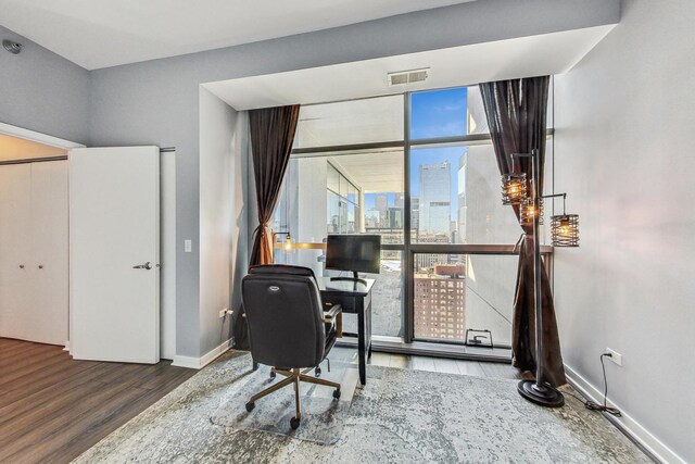 office space featuring hardwood / wood-style flooring