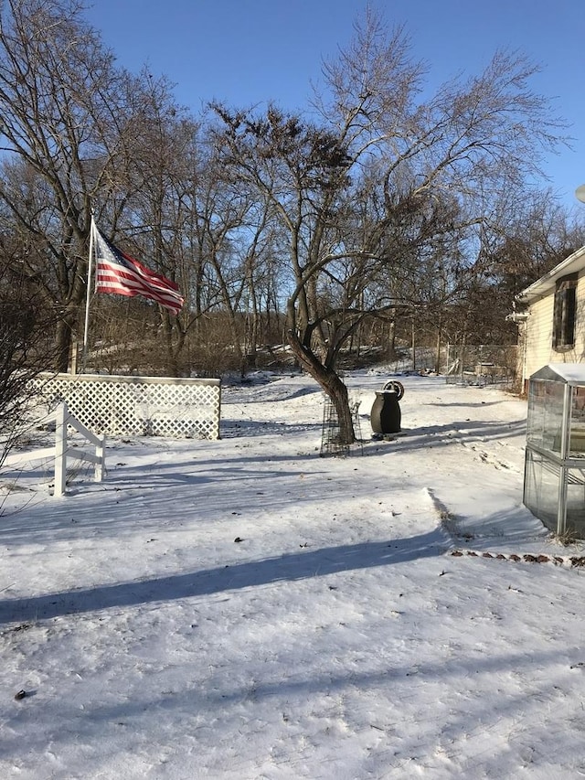 view of yard layered in snow