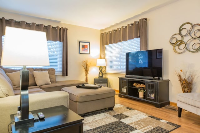 living room with hardwood / wood-style floors