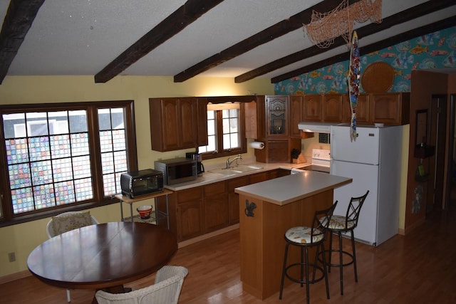 1407 Country Club Ln, Loda, IL 60948 - kitchen featuring a sink, freestanding refrigerator, stainless steel microwave, wood finished floors, and stove