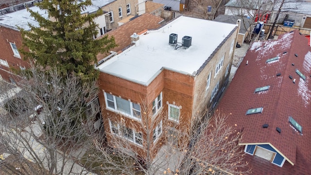 view of snow covered building