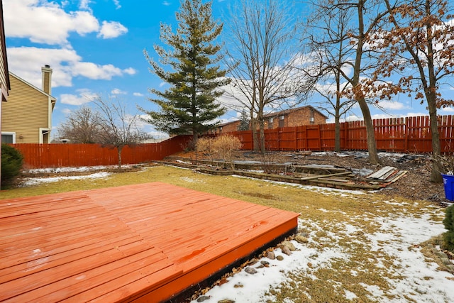 wooden deck with a fenced backyard