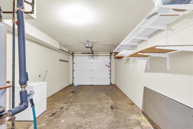 garage featuring a garage door opener and fridge