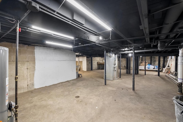 basement featuring water heater