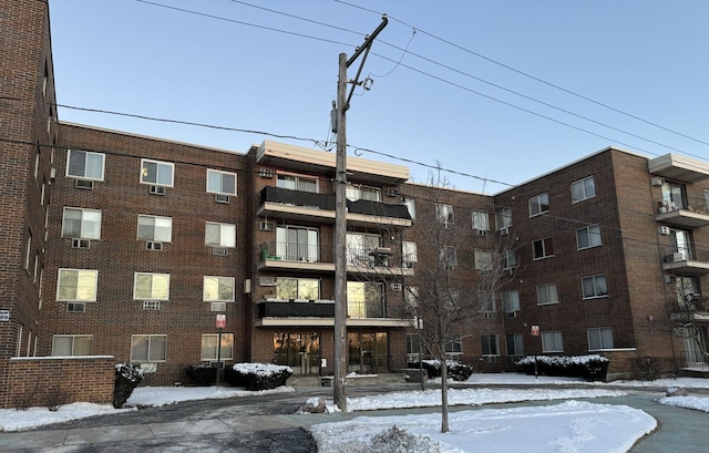 view of snow covered building