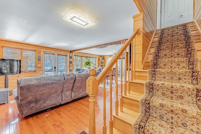 1756 Winaki Trl, Algonquin, IL 60102 - stairway with hardwood / wood-style floors, wood walls, and french doors
