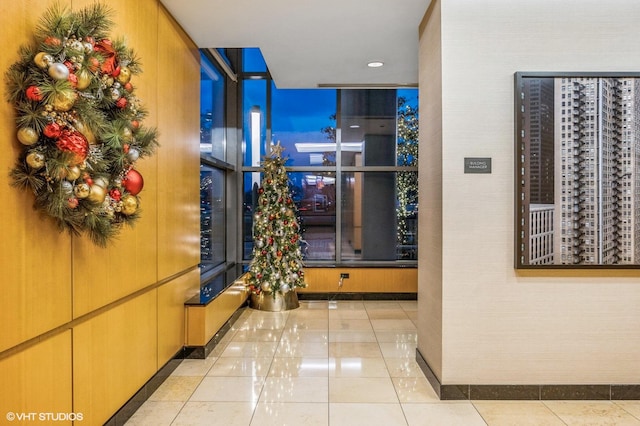 interior space featuring light tile patterned flooring