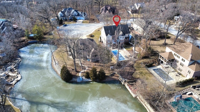 aerial view featuring a water view