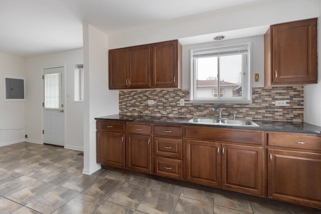 kitchen featuring sink, decorative backsplash, and electric panel