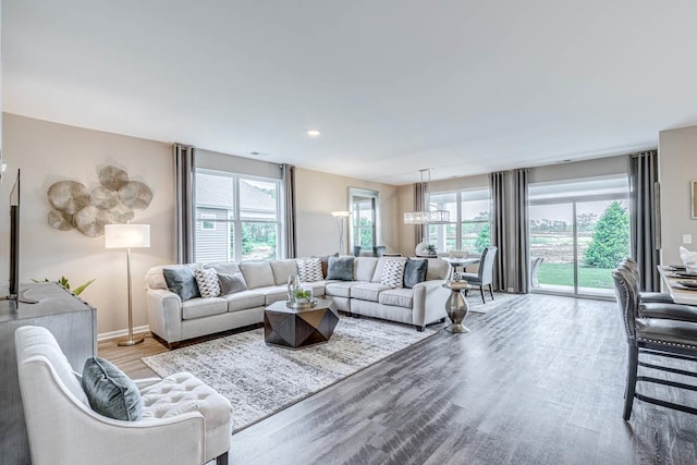 living room featuring hardwood / wood-style floors and a wealth of natural light