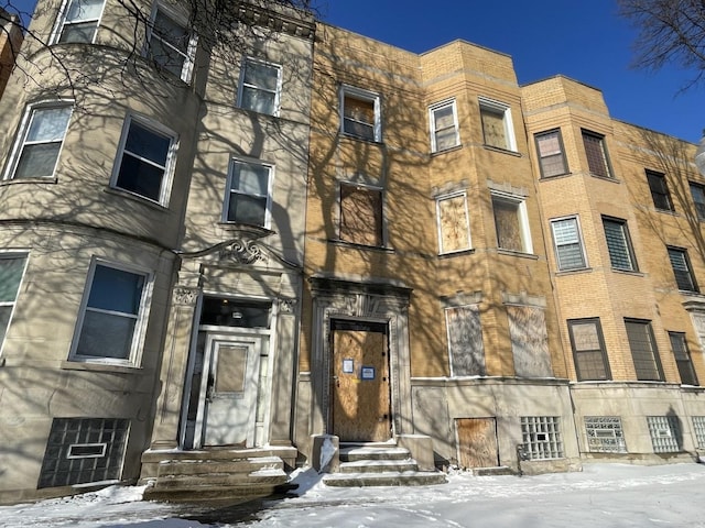 view of snow covered building