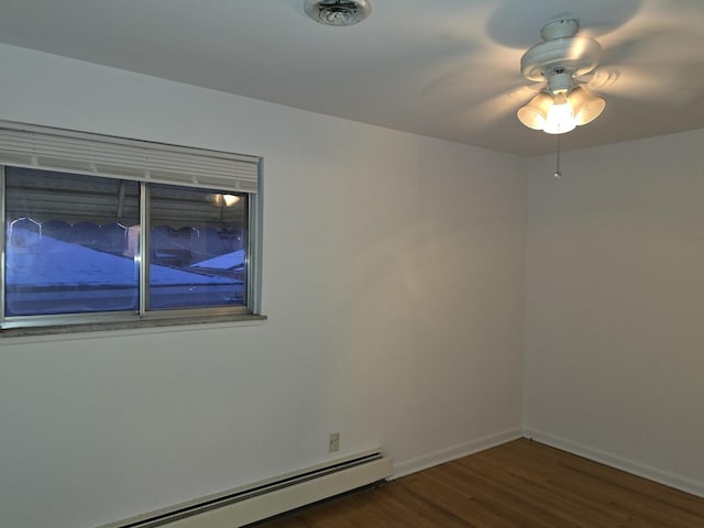 spare room with dark hardwood / wood-style floors and a baseboard heating unit