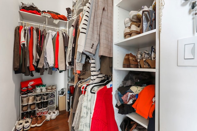 walk in closet featuring wood-type flooring