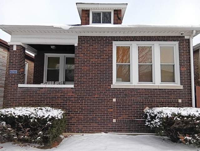 view of snow covered exterior