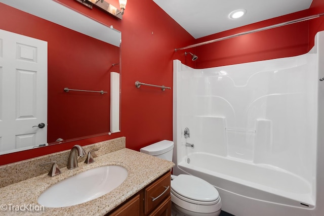 full bathroom with vanity, shower / bathing tub combination, and toilet